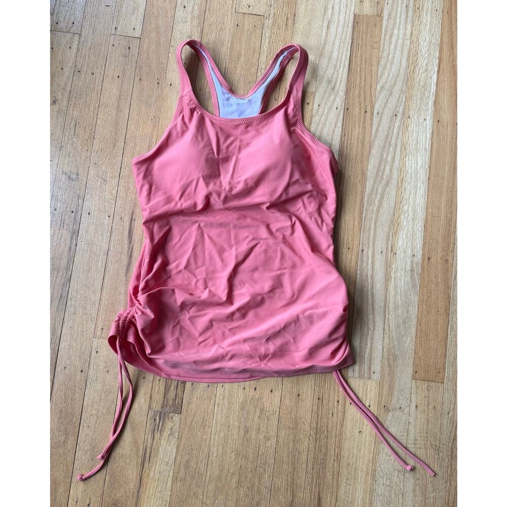 Calypsa Peach Racerback Tankini Swimsuit Top Sz S Ruching Padded Built-in Bra